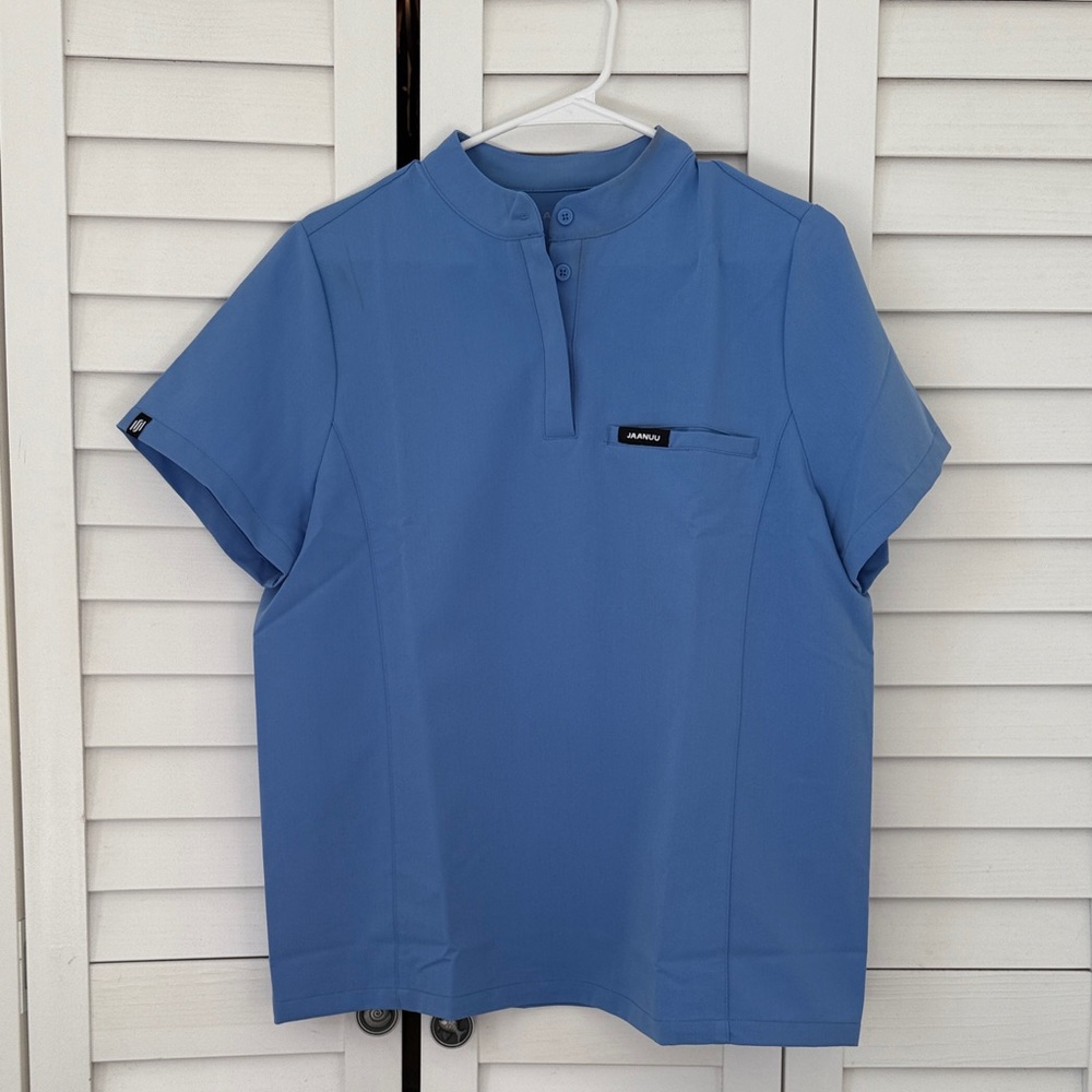 Jaanuu Blue Professional Scrub Set with 6-pocket Jogger Scrub Bottoms